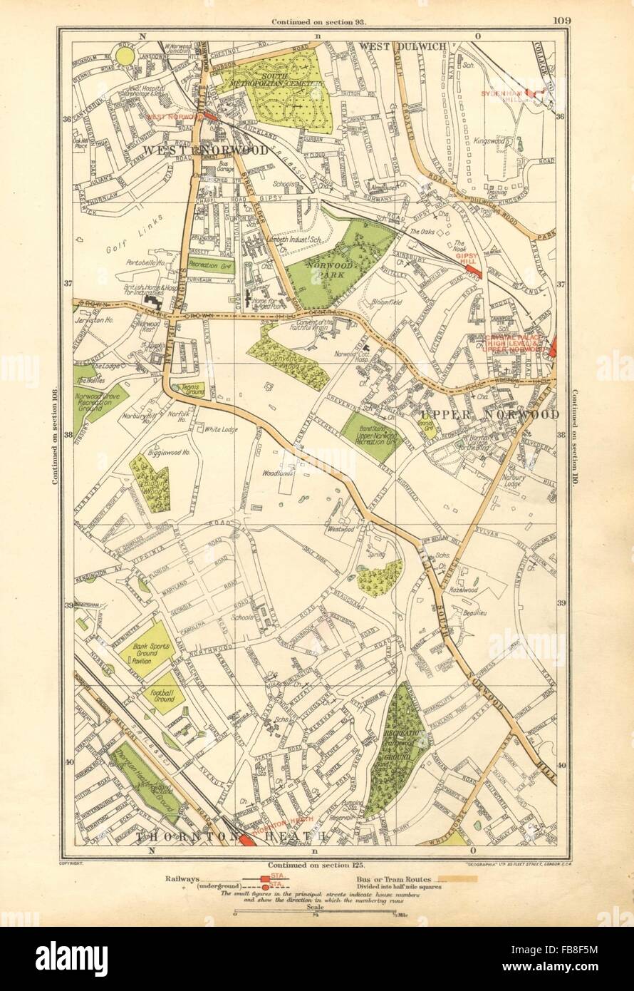 LONDON: Upper Norwood, West Dulwich, West Norwood, Sydenham Hill, 1928 Karte Stockfoto