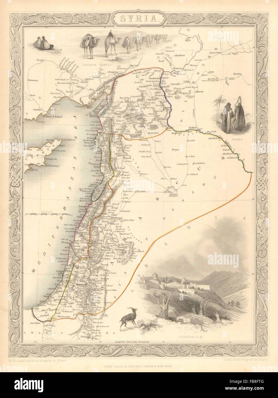 Syrien ": Levant Palästina Jordanien Lebanon Israel Zypern. TALLIS/RAPKIN, 1851-Karte Stockfoto