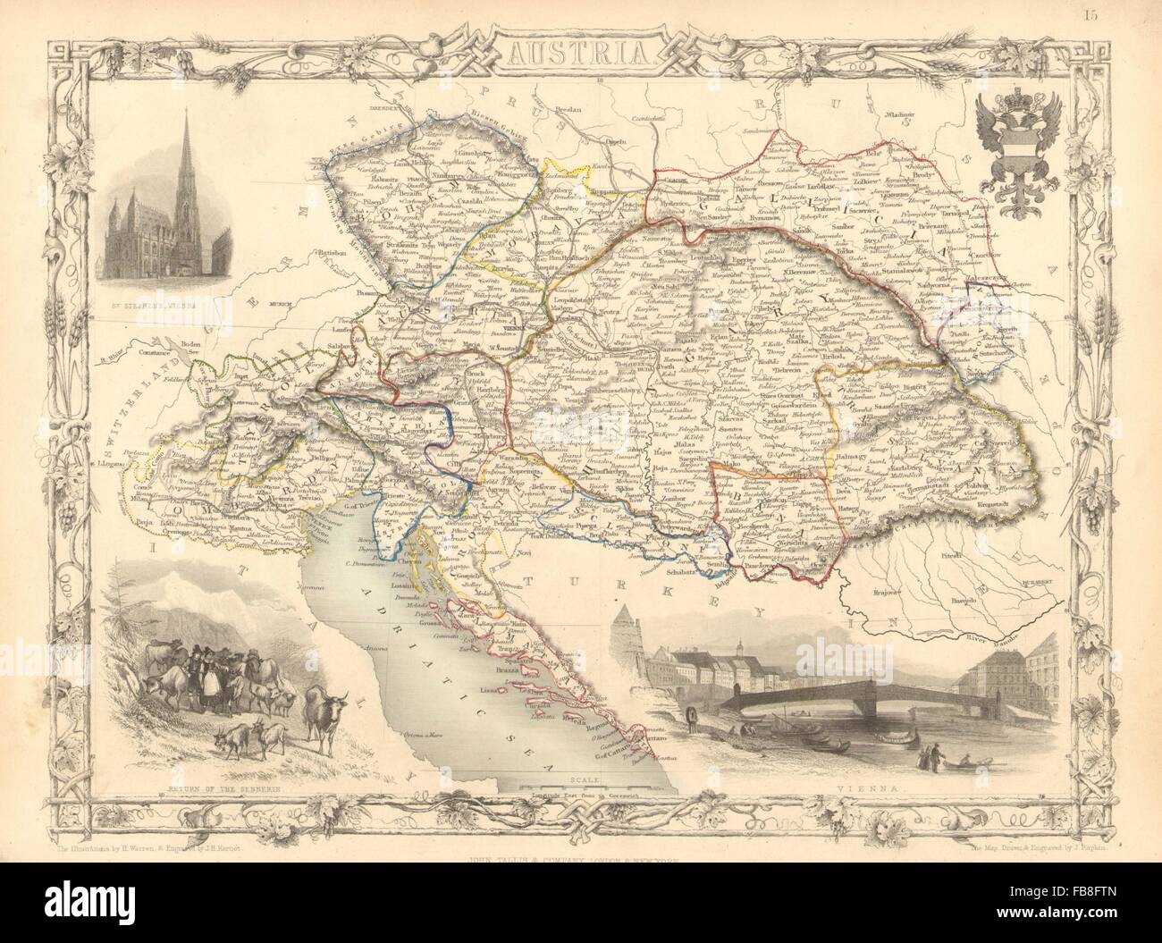 KAISERTUM Österreich: "Österreich". Vienna-Ansichten. Ungarn Lombardei TALLIS/RAPKIN, 1851-Karte Stockfoto