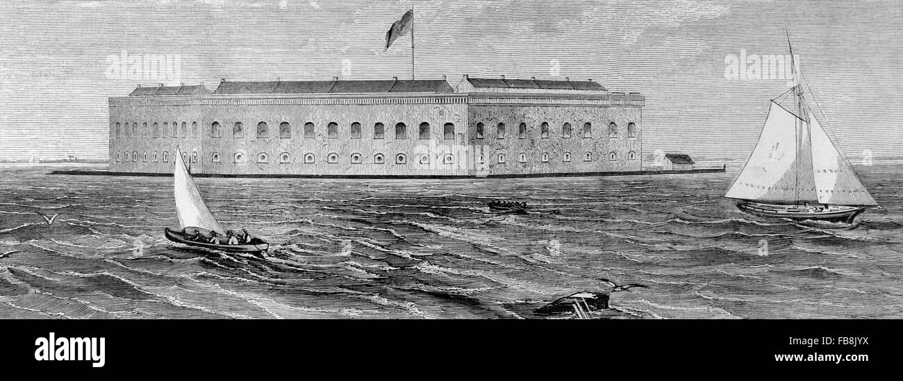 Vereinigte Staaten von Amerika. Amerikanischer Bürgerkrieg (1861-1865).  Fort Sumter in Charleston Bucht. Gravur. Stockfoto