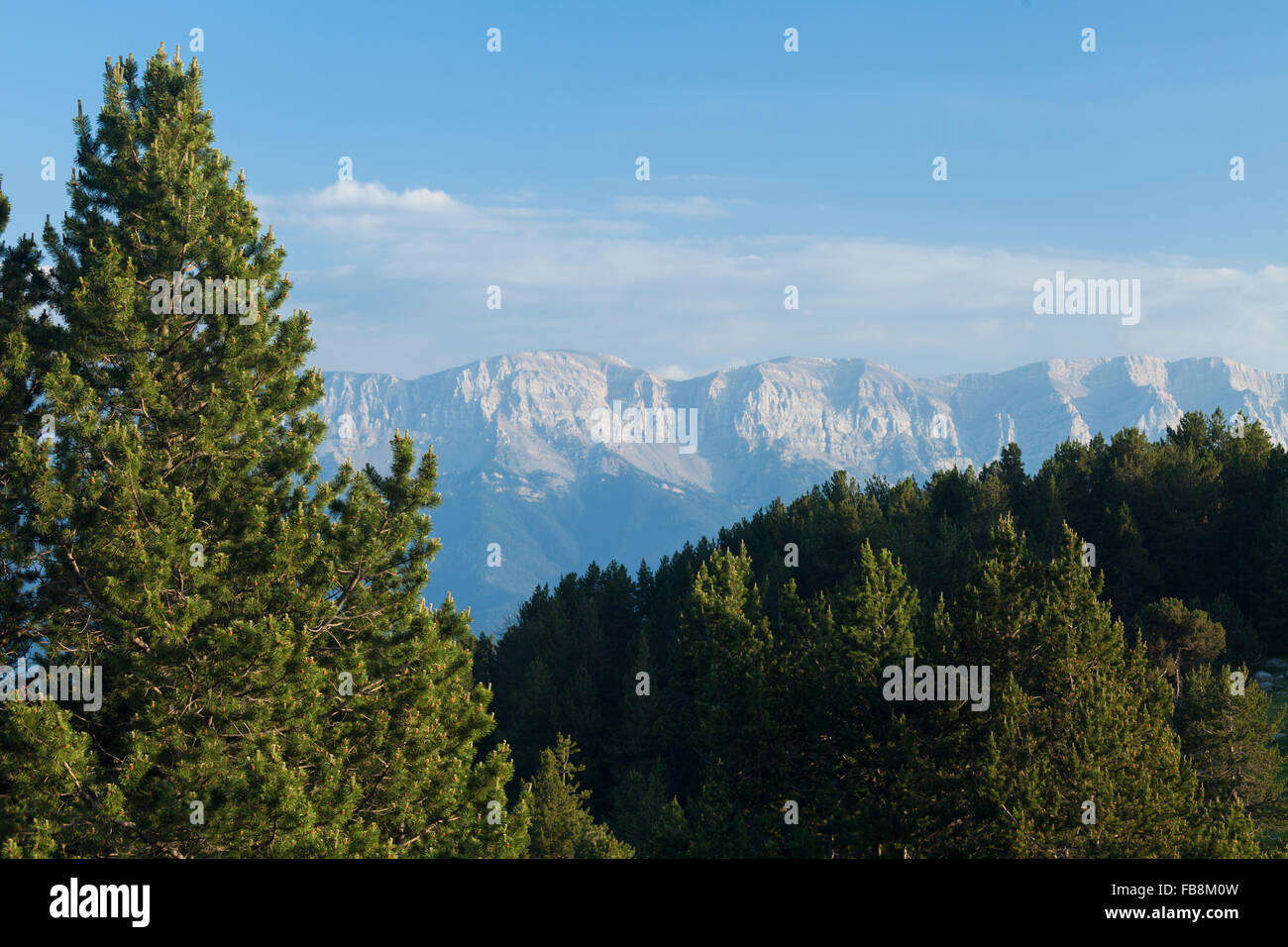 Cadí-Moixeró Aussicht vom Cap del Rec Zuflucht. Stockfoto