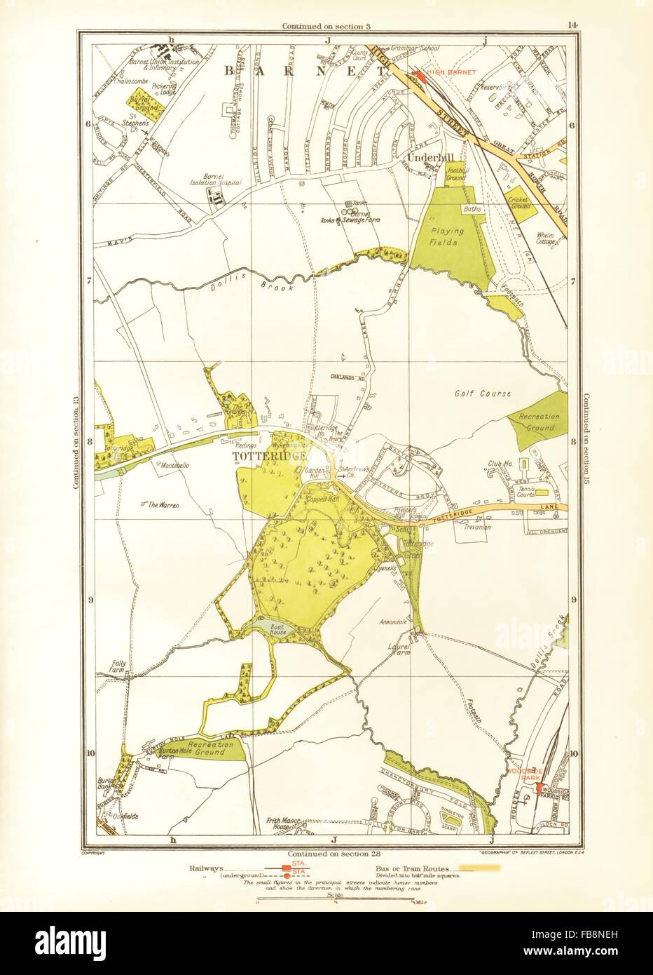 HIGH BARNET/CHIPPING BARNET. Totterige, Woodside Park Underhill, 1933 Karte Stockfoto