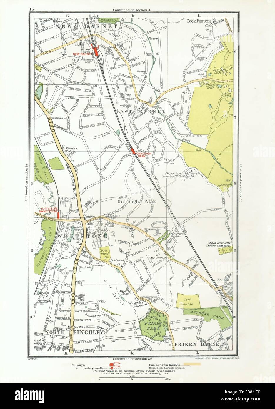 EAST BARNET. Friern Barnet; Schleifstein, Finchley, Cockfosters, Totterige, 1933 Karte Stockfoto