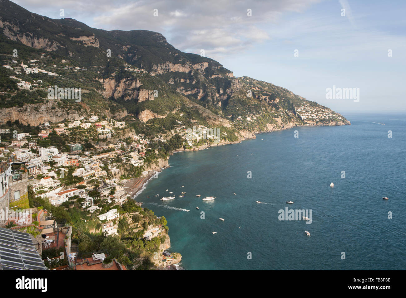 Blick auf Positano an der Amalfiküste Stockfoto