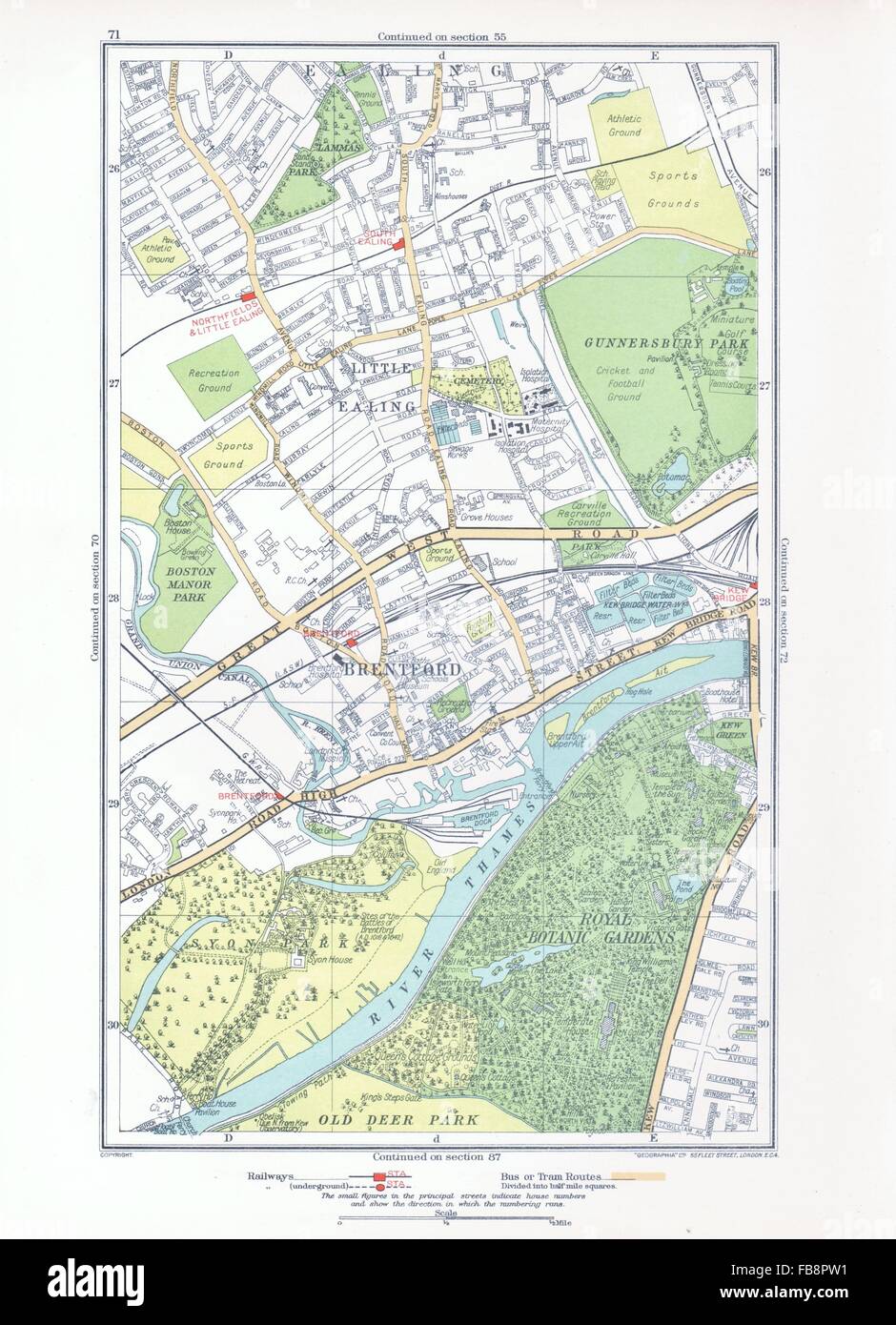 LONDON. Brentford, Little Ealing, Northfields, Kew Bridge, South Ealing Karte 1933 Stockfoto
