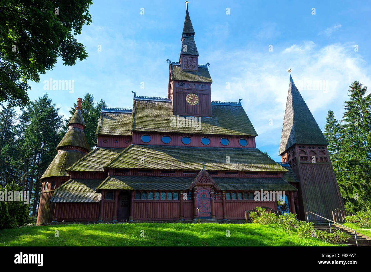 Evangelischen Gustav Adolf Stabkirche Hahnenklee, Harz, Niedersachsen, Deutschland Stockfoto