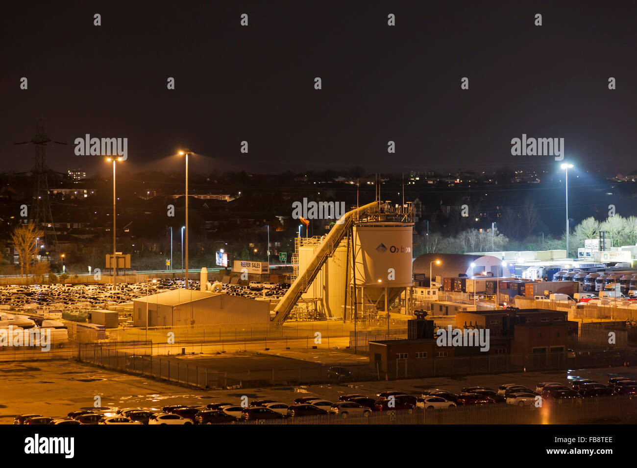 Southampton Docks in der Nähe von Mayflower Cruise Terminal Nachtzeit. Stockfoto