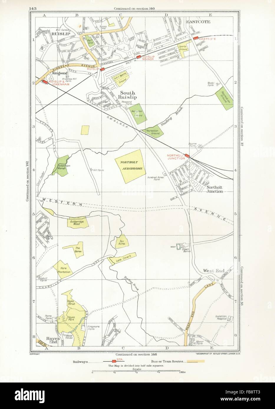 NORTHOLT. Ruislip, Ruislip Manor, Hillingdon, Yeading, Greenford, Eastcote, 1933 Karte Stockfoto