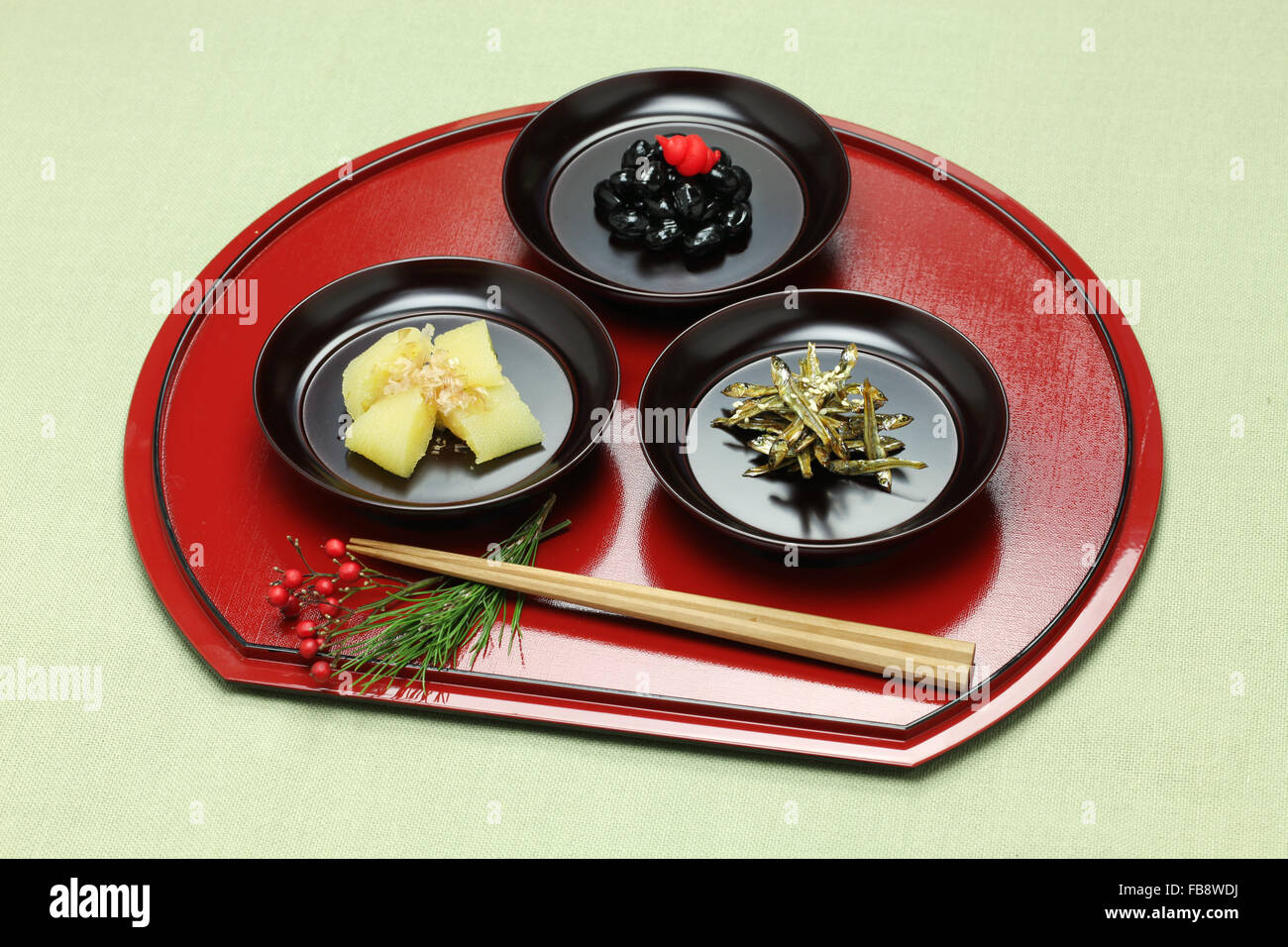 japanischen New Year festliche Essen, Osechi Ryori, Feier gemischte Vorspeise Stockfoto