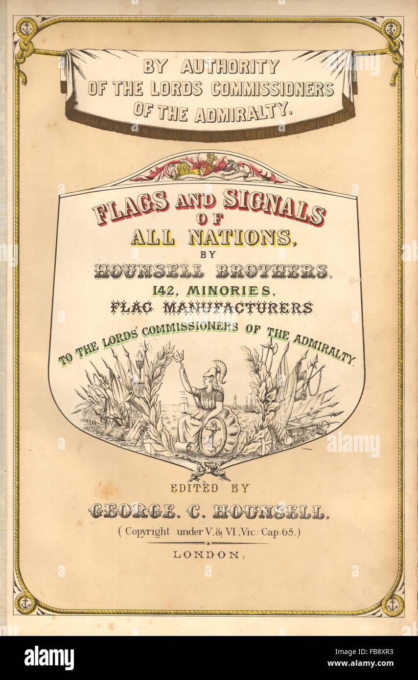 Die Hounsell "Flaggen und Signale aller Nationen". Dekorative Titelseite, 1873 Stockfoto