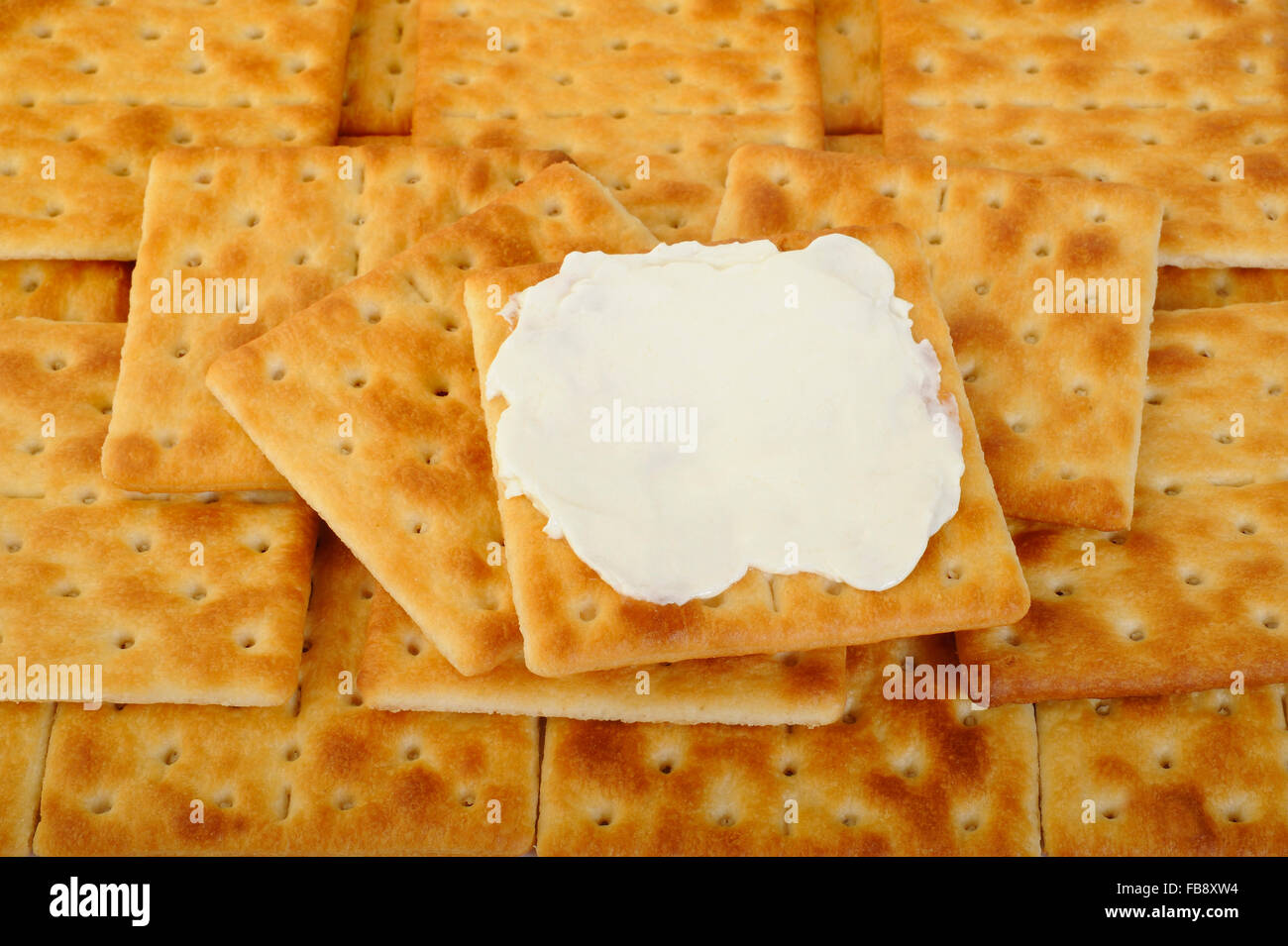 Cracker mit Frischkäse Stockfoto