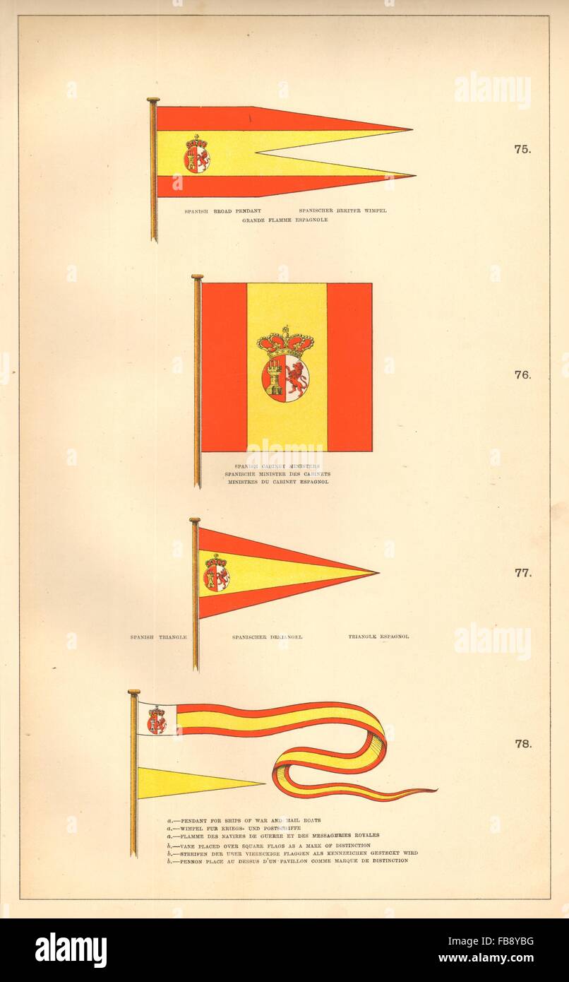 SPANISCHER STAAT/MARITIME FLAGS. Breite Wimpel Schrank Minister Dreieck Mail 1873 Stockfoto