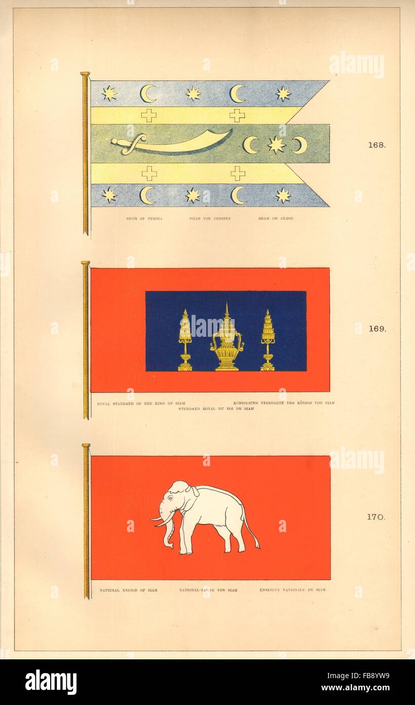 PERSIEN & SIAM FLAGS. Schah von Persien. Siam Royal Standard/National Flagge Thailand 1873 Stockfoto