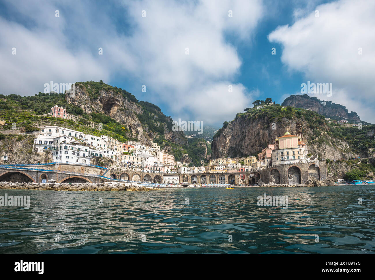 Panoramablick von Atrani, Amalfi Küste, Italien Stockfoto