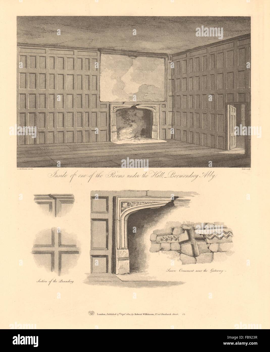 BERMONDSEY Abtei Interieur des Zimmers unter der Halle. Website des Marktplatzes/1834 Stockfoto