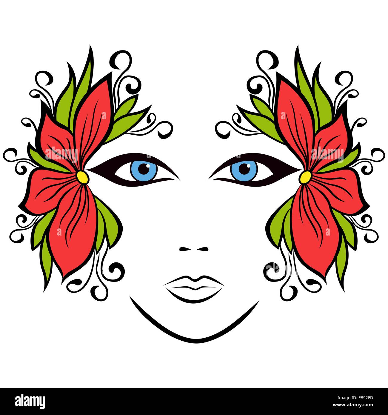 Bunte Frauengesicht mit stilisierten floralen Accessoires zu abstrahieren, von hand zeichnen Vektor-illustration Stock Vektor