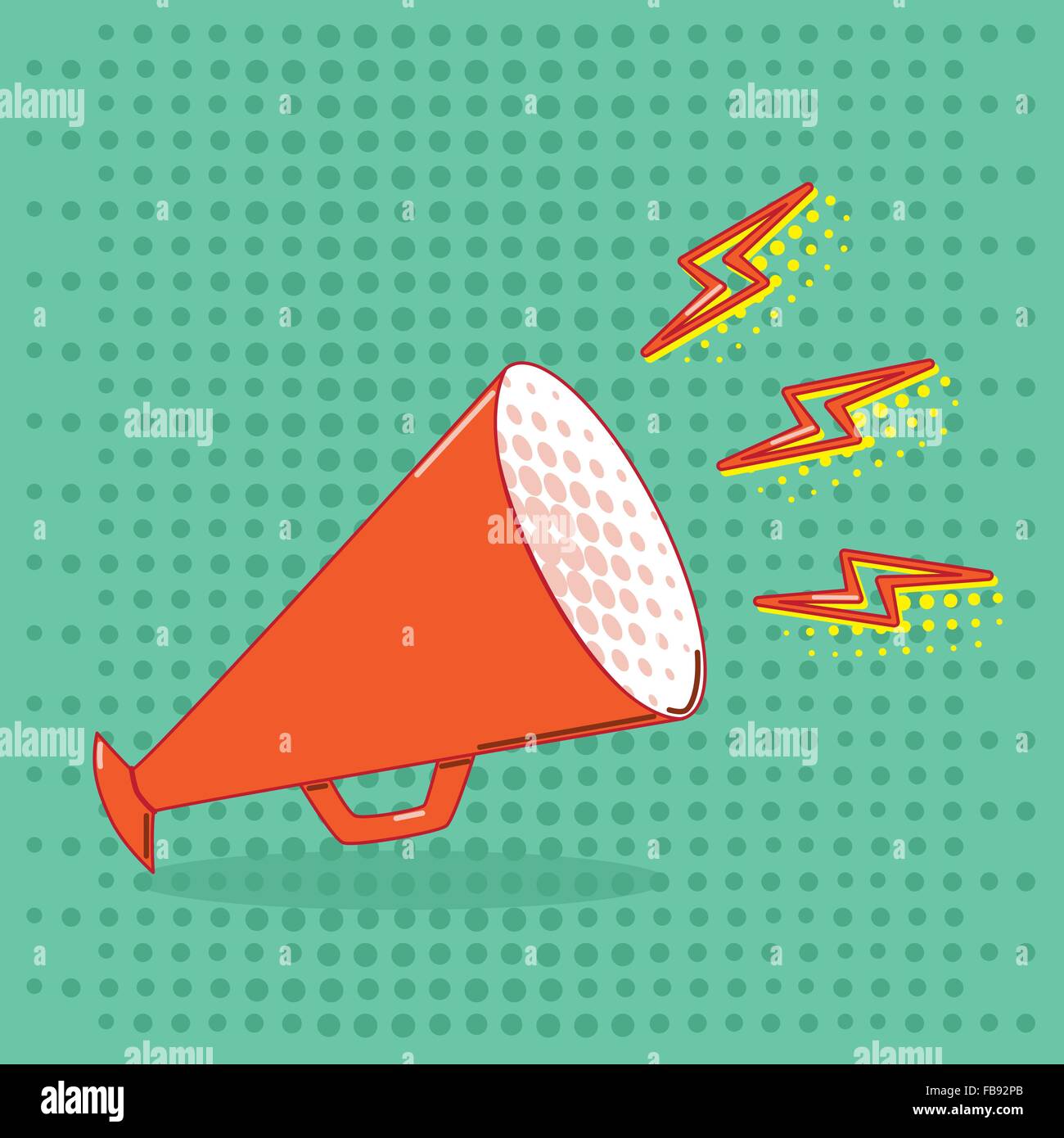 Megaphon mit drei Blitze auf grünem Hintergrund im Pop-Art-Stil - Vektor-illustration Stock Vektor