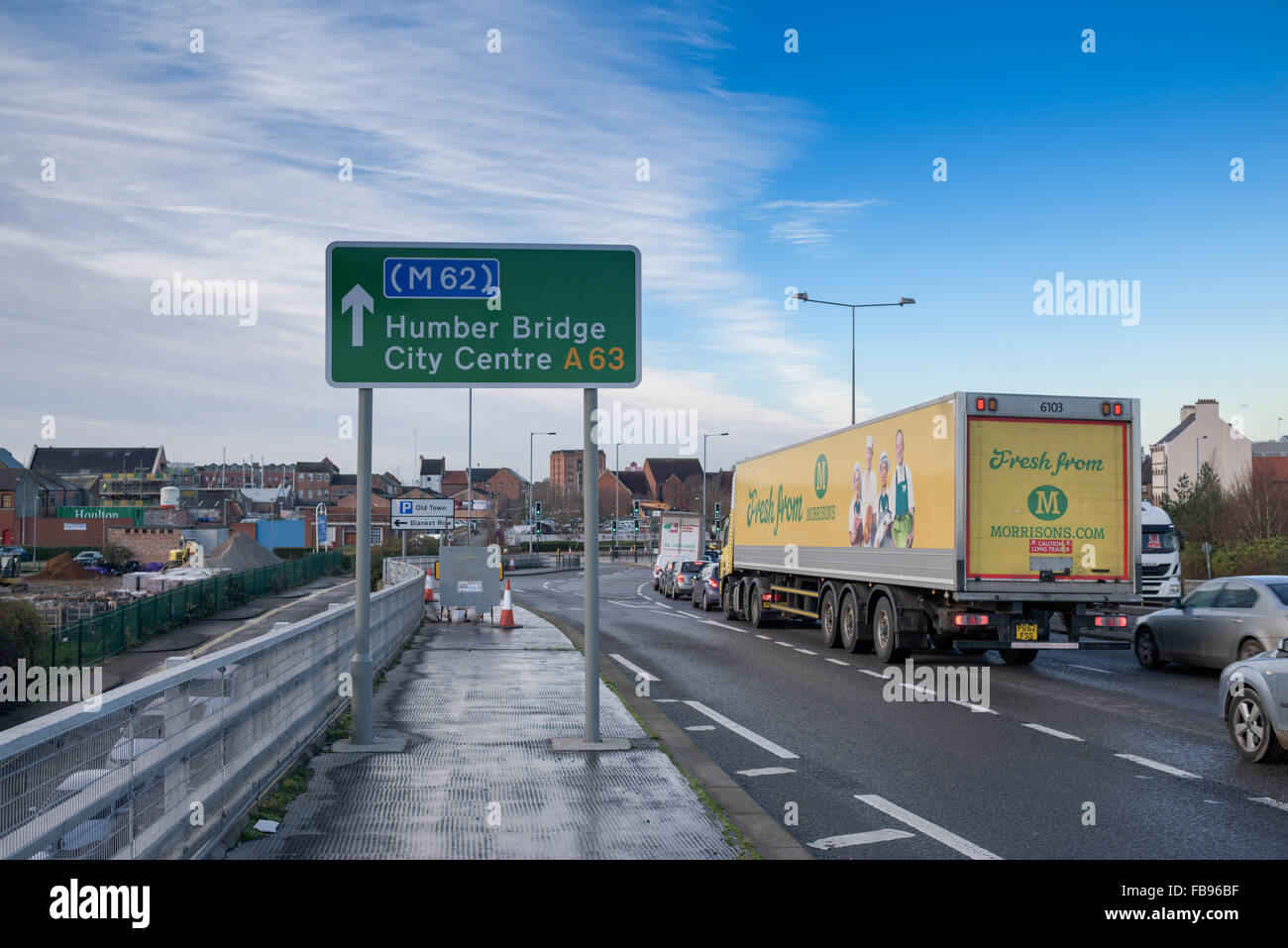 Straßenschilder Humber Bridge A63 Rumpf. Stockfoto