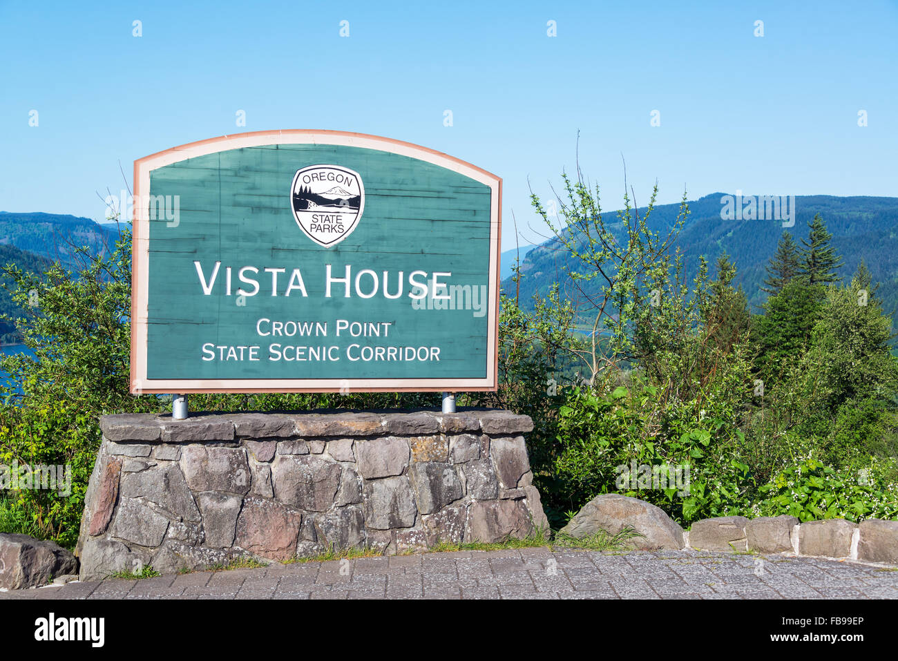 Schild am Eingang des Vista-Haus in der Columbia River Gorge in Oregon Stockfoto