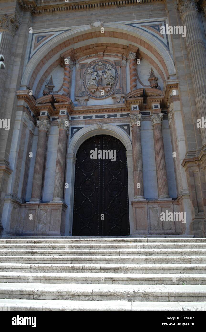 Eingang zur Kathedrale von Malaga - Spanien, zweite höchste Kathedrale in Andaulucia Stockfoto
