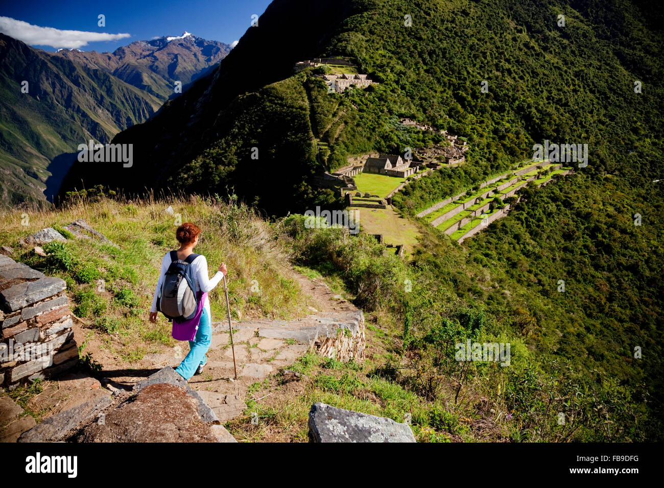 Wanderer am Choquequirao (Wiege des Goldes), Peru. Stockfoto