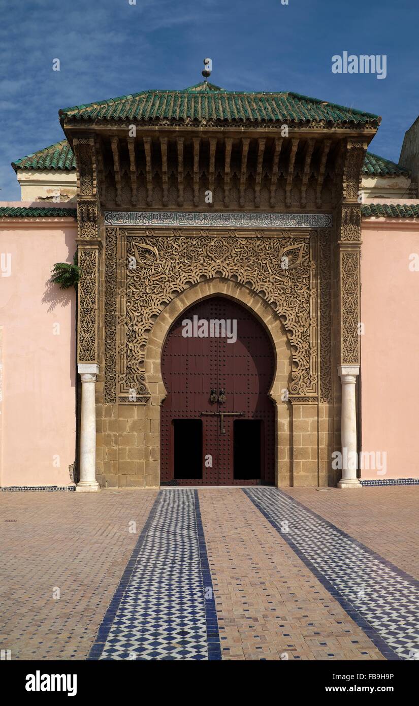 Eingang zum Mausoleum des Moulay Ismail, Meknes, Meknès-Tafilalet, Marokko Stockfoto
