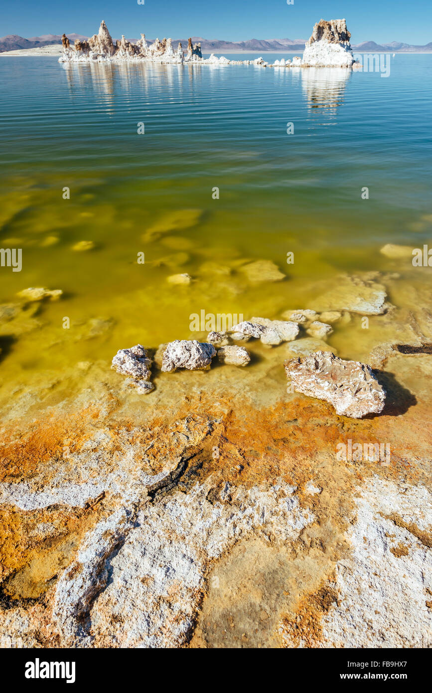 Calcium-Carbonat Felsen säumen die Ufer des Mono Lake im Süden Tuffstein, California Stockfoto