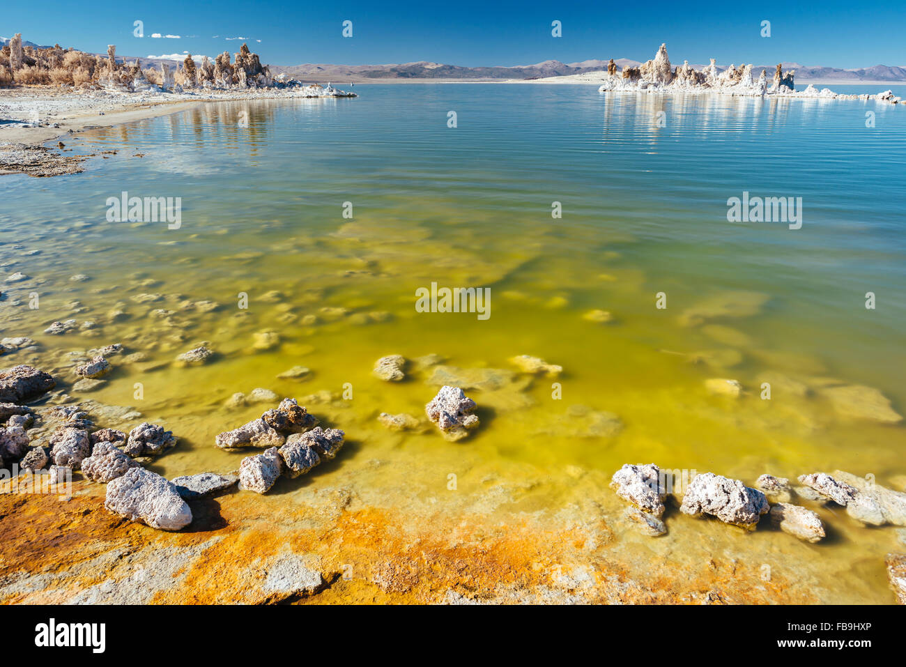 Calcium-Carbonat Felsen säumen die Ufer des Mono Lake im Süden Tuffstein, California Stockfoto