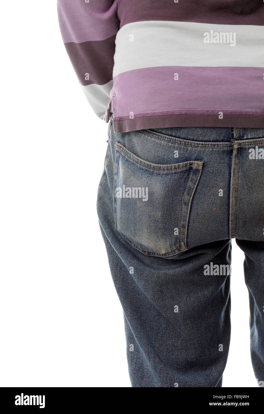 Teil die Sicht nach hinten von einem reifen Mann in Jeans und Shirt. Stockfoto