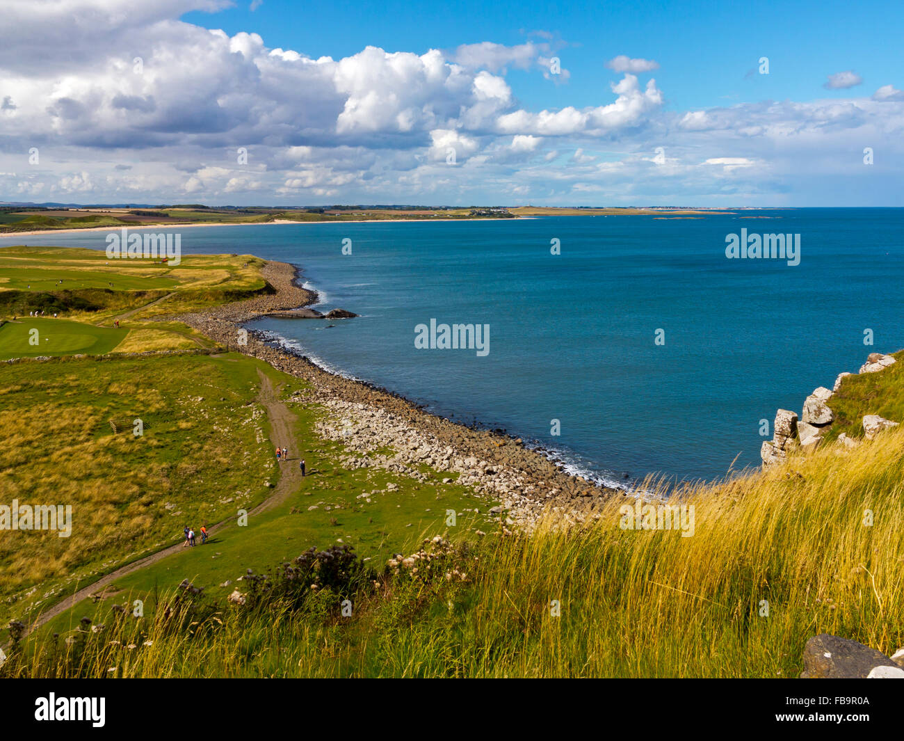 Blick nach Norden entlang der Küste von Northumberland Embleton Bay North East England UK im Sommer mit der Nordsee sichtbar Stockfoto