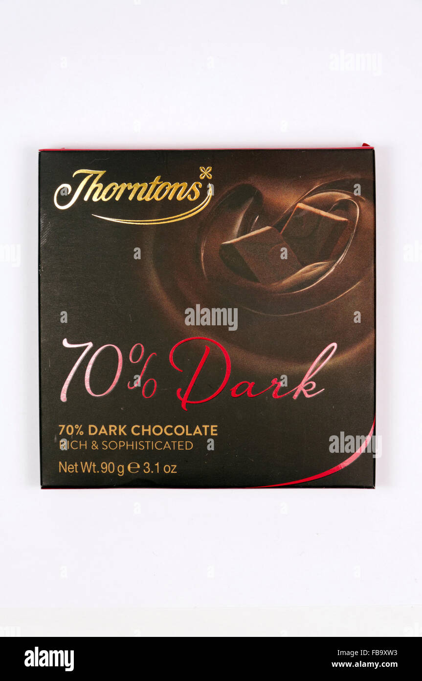 Thorntons dunkle Schokolade 70 %. Stockfoto