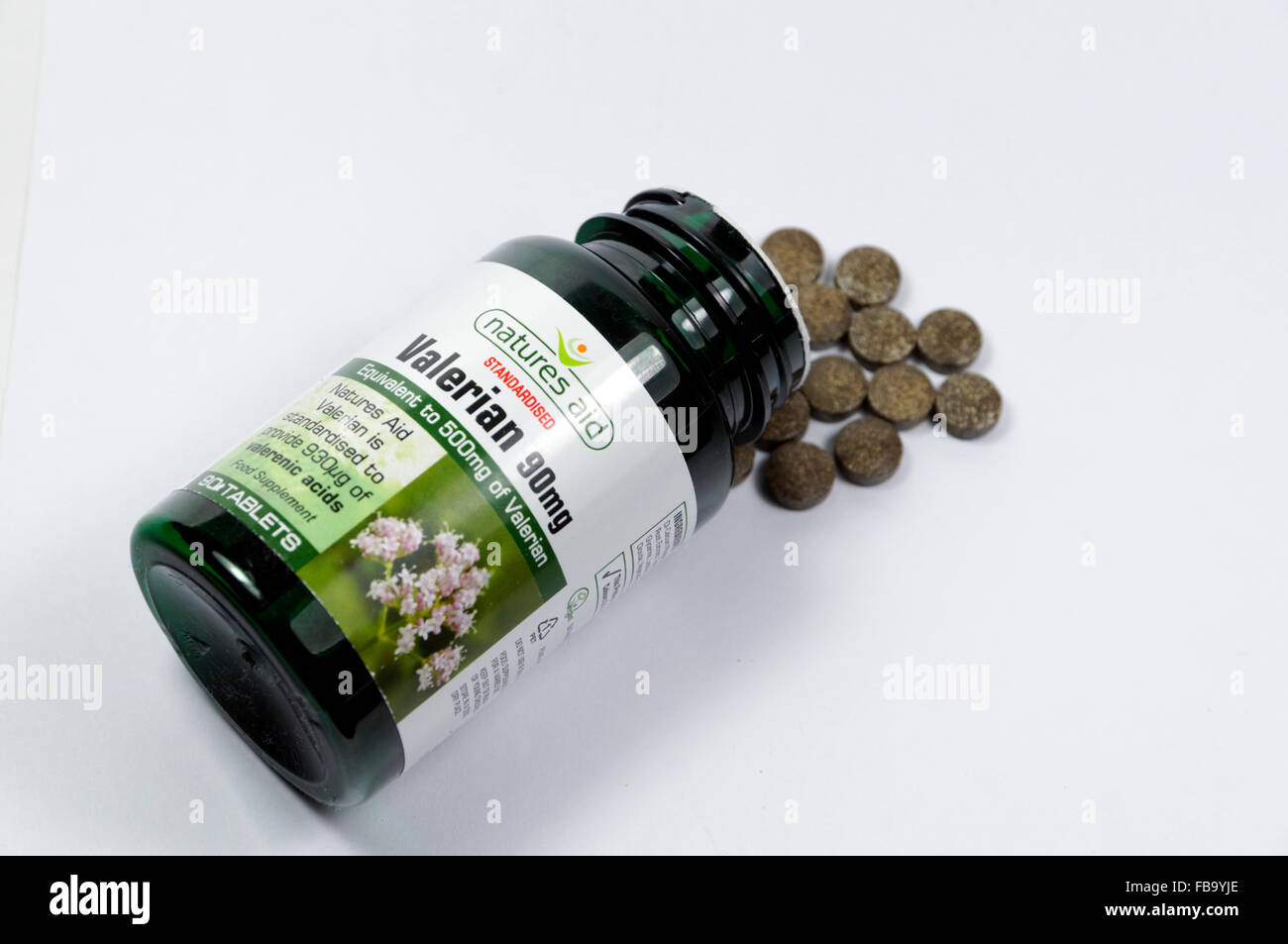 Baldrian Tabletten. Stockfoto