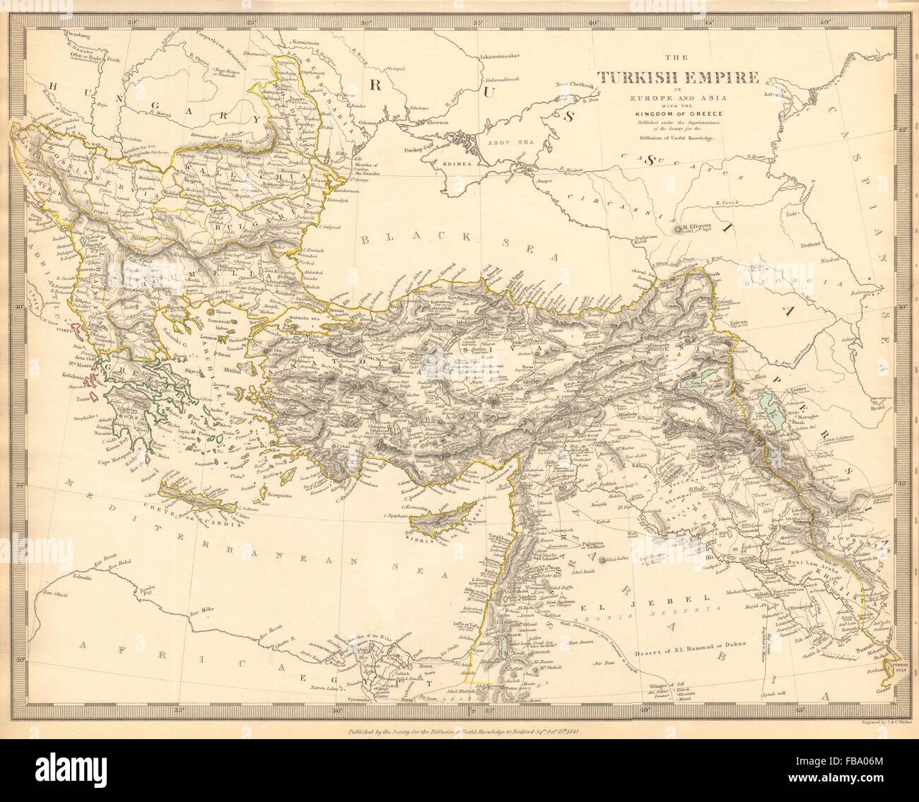 Osmanischen Reichs in Europa & Asien. Griechenland. Britische Ionischen Inseln. SDUK, 1844-Karte Stockfoto