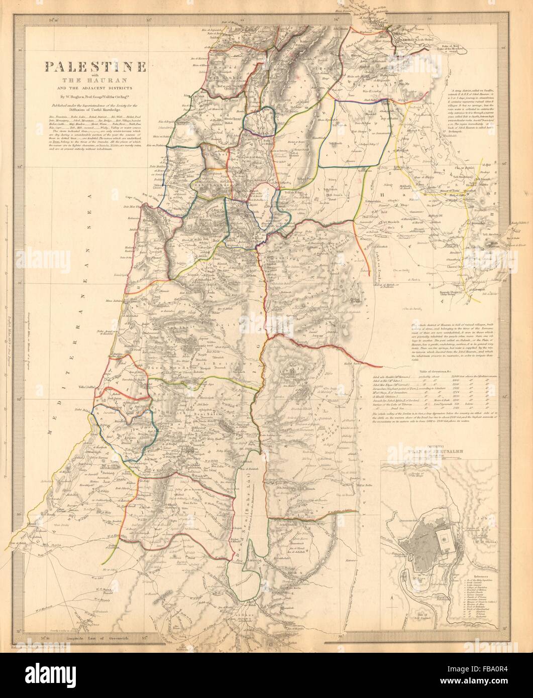PALÄSTINA. Hauran. Israel-Jordanien-Syrien-Libanon. Jerusalem-Plan. SDUK, 1844-Karte Stockfoto