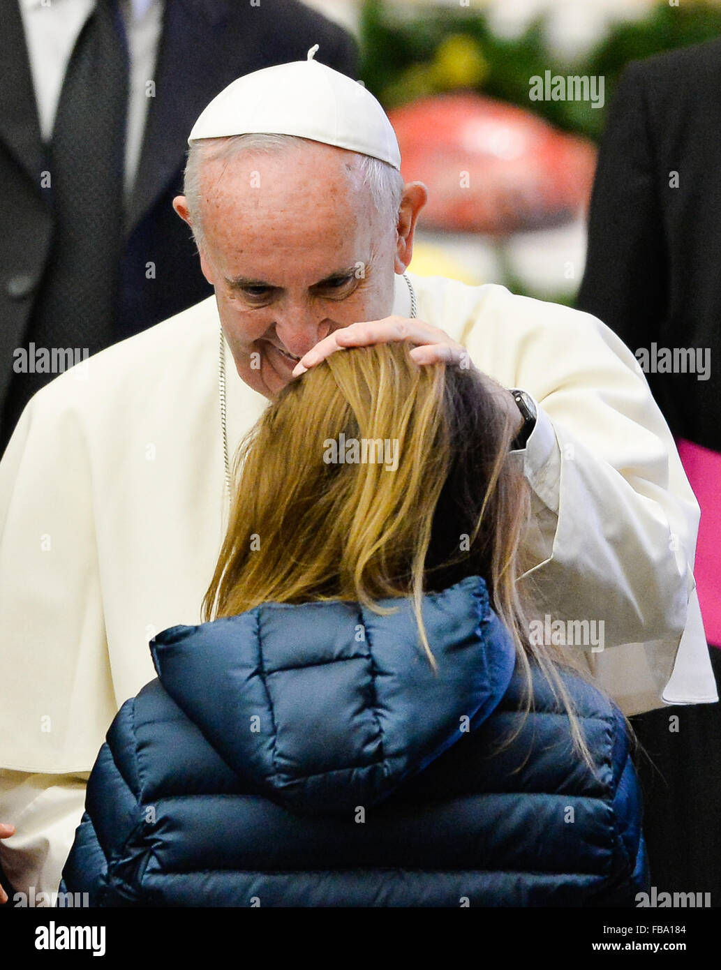 Vatikan. 13. Januar 2016. Papst Francis während seiner wöchentlichen Generalaudienz Mittwoch im Klassenzimmer Paul VI., an der Vatica Credit: Silvia Lore / Alamy Live News Stockfoto