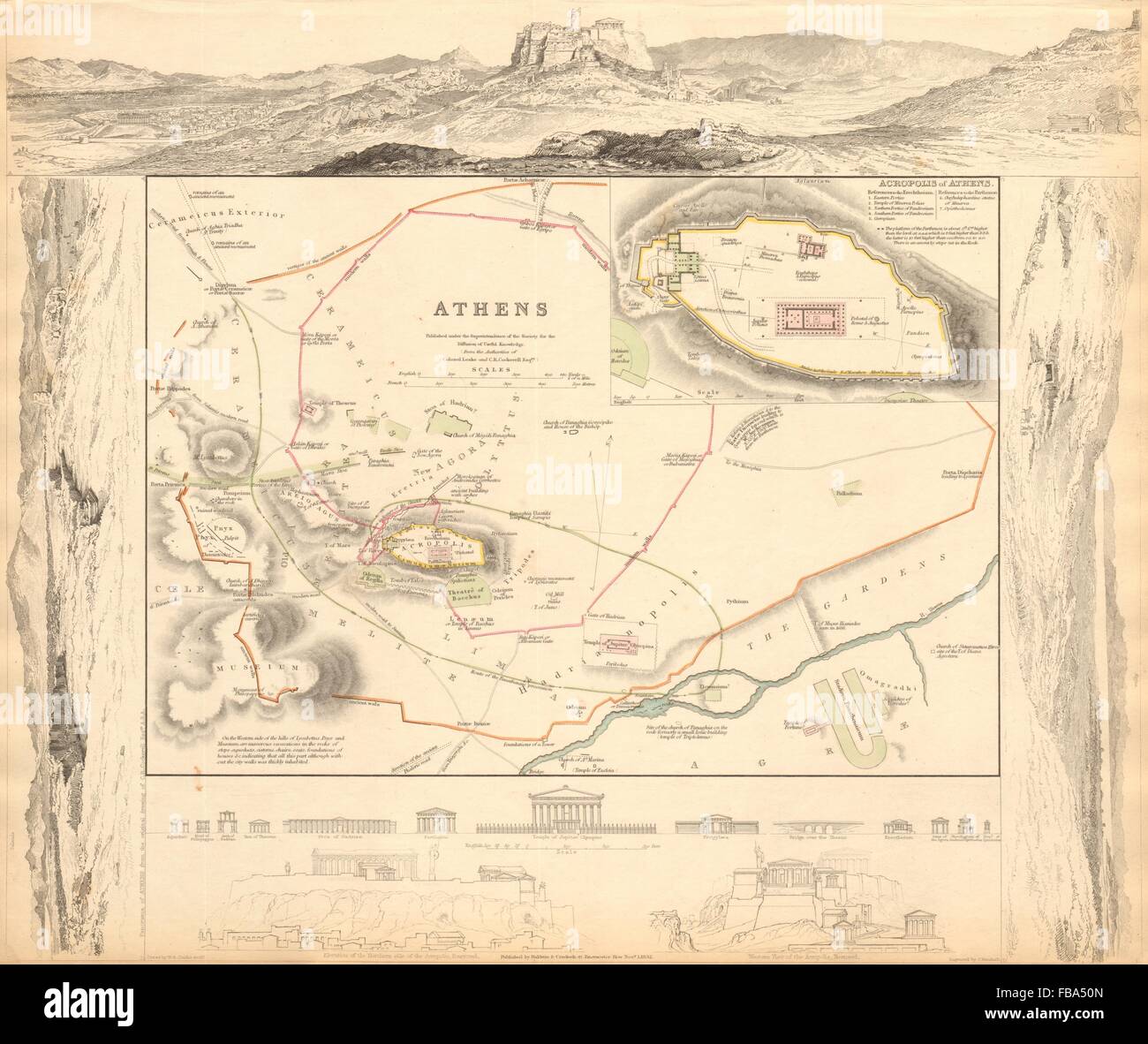 ANTIKEN ATHEN. ΑΘΉΝΑ. Antike Stadt Karte Stadtplan. Akropolis. SDUK, 1844 Stockfotografie - Alamy