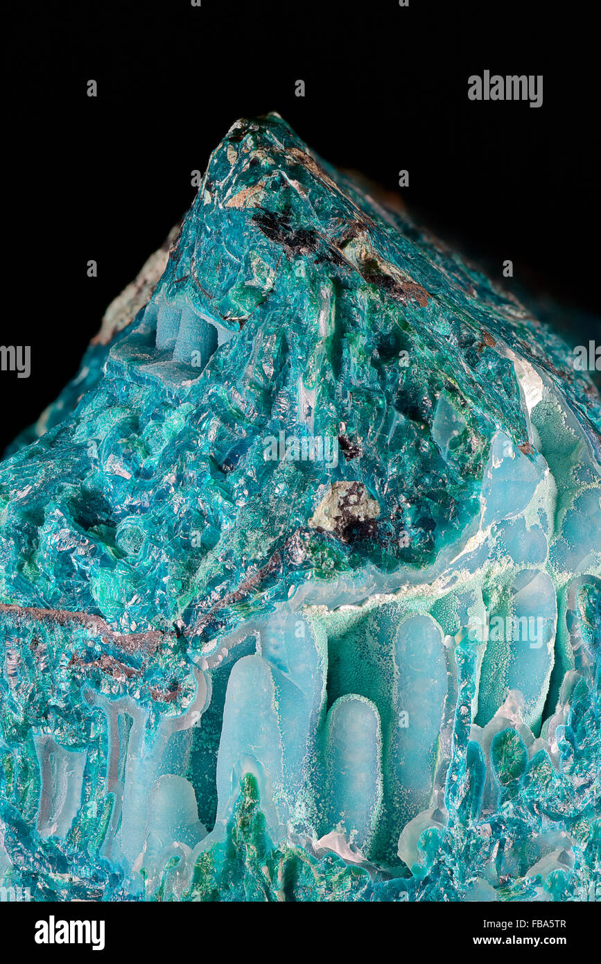 Nahaufnahme des blauen grünen Malachit-Kristalle Stockfoto