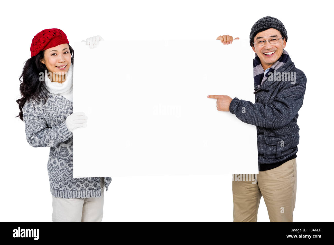 Porträt des Paares mit leeren Karton Stockfoto