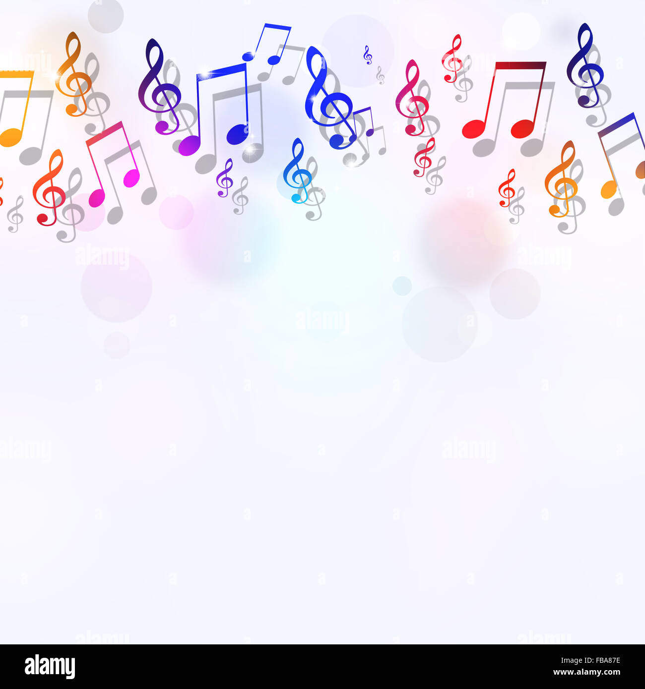 abstrakte hellen Hintergrund mit mehrfarbigen Musiknoten Stockfoto