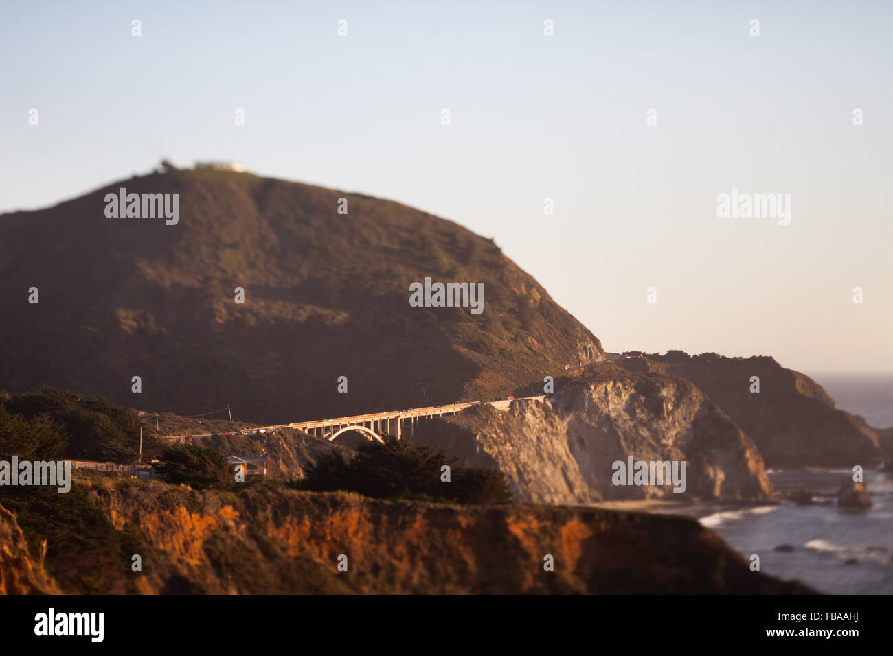 Bixby Creek Bridge, Big Sur, Monterey County, Kalifornien, tilt Shift-Effekt Stockfoto