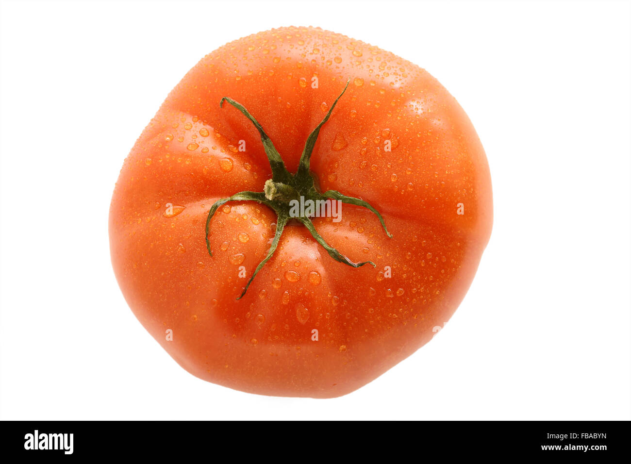 Pralle beefsteak Tomaten von oben nach unten Blick auf weißem Hintergrund Stockfoto