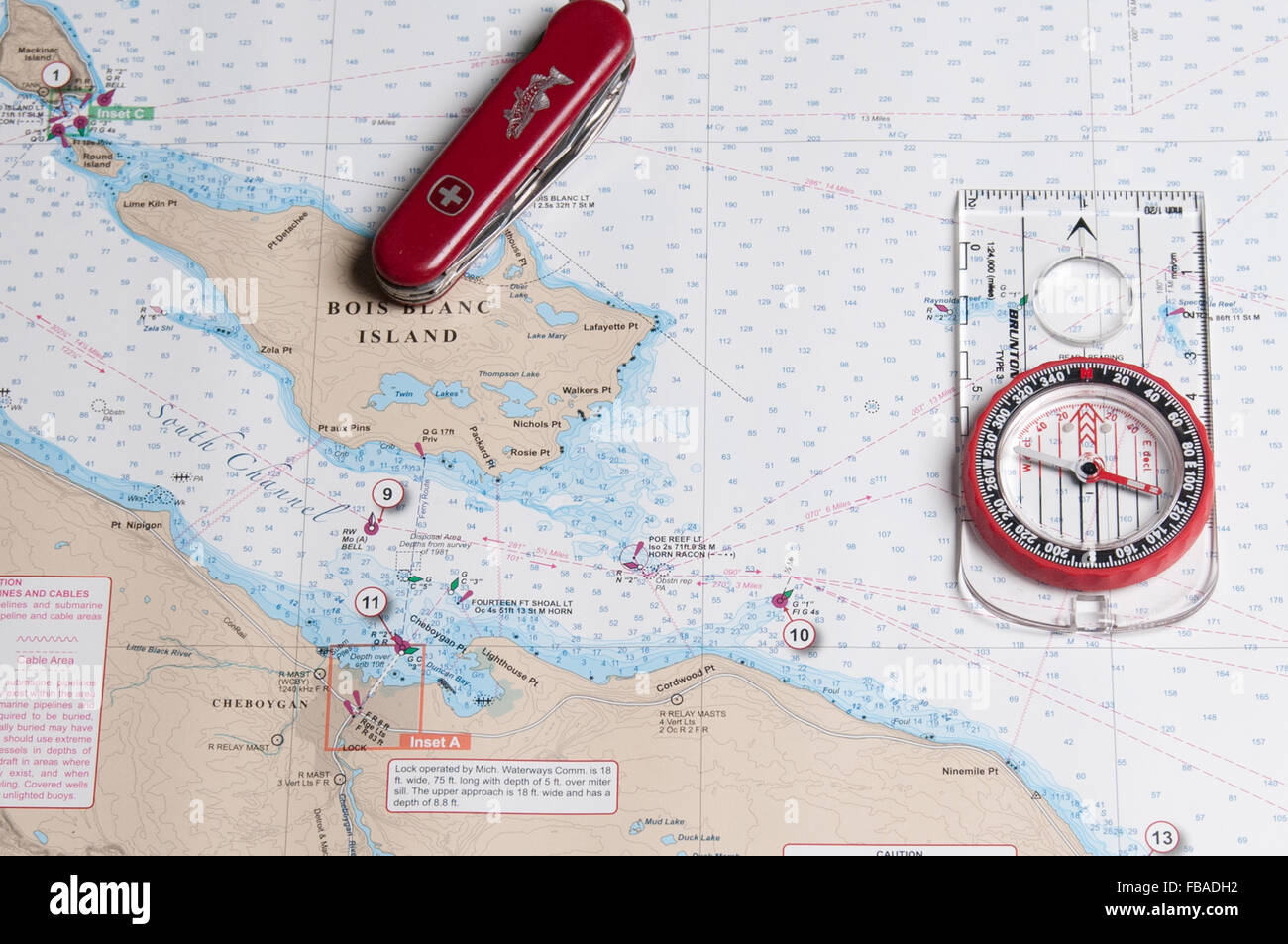 Angeln, Bootfahren, Navigation; alle erfordern Überlebensfähigkeiten auf den großen Seen. Stockfoto