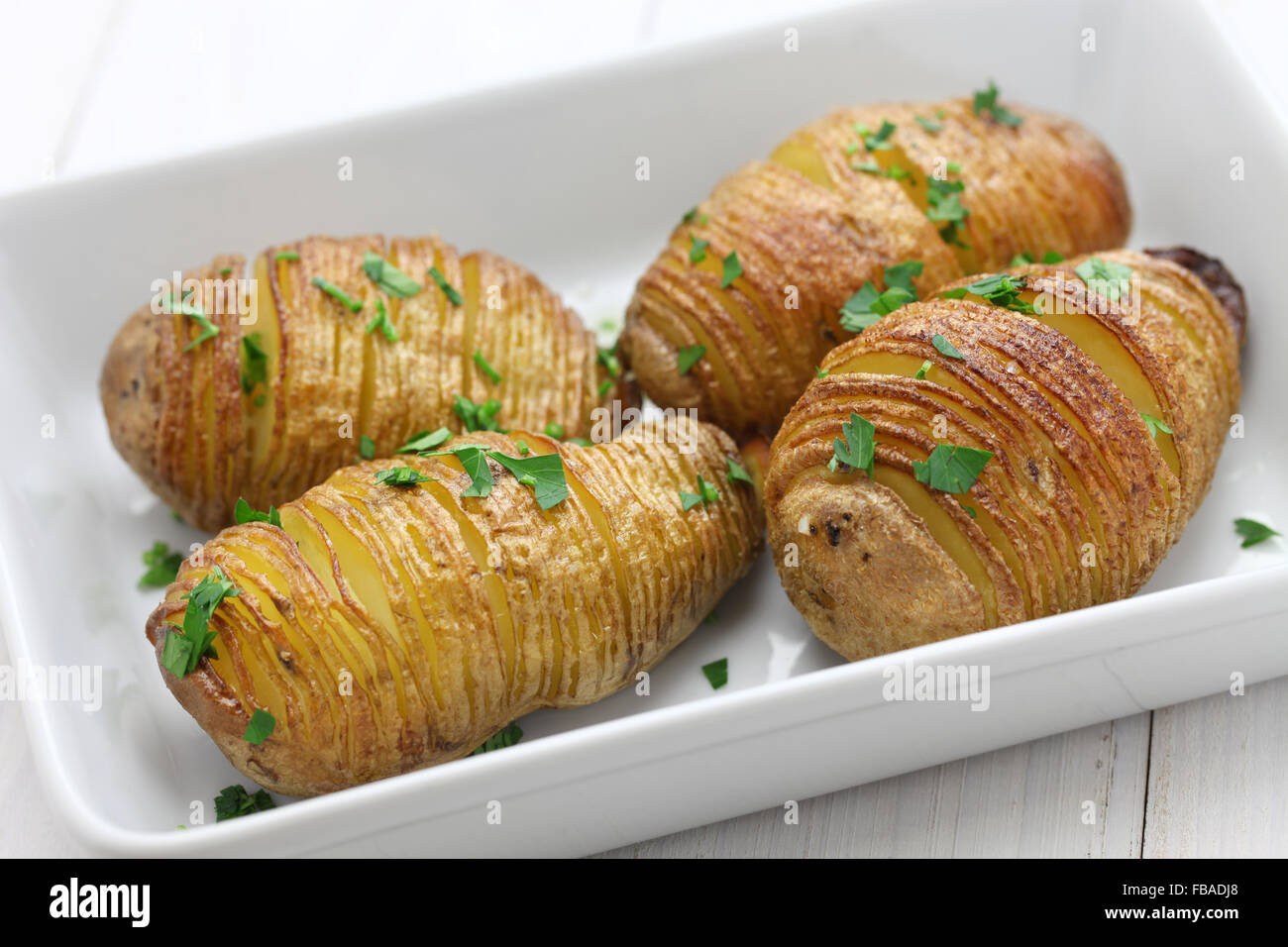 Hasselback Kartoffeln, schwedisches Essen Stockfoto