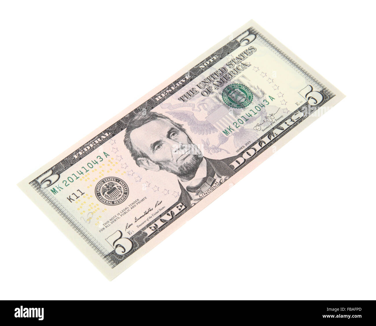 Eine fünf Dollarnote Stockfoto