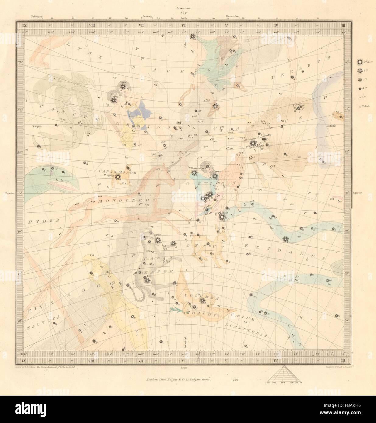 ASTRONOMIE HIMMELSKÖRPER. Sternenkarte. Sternenkarte, II. Sommer-Sonnenwende. SDUK, 1847 Stockfoto