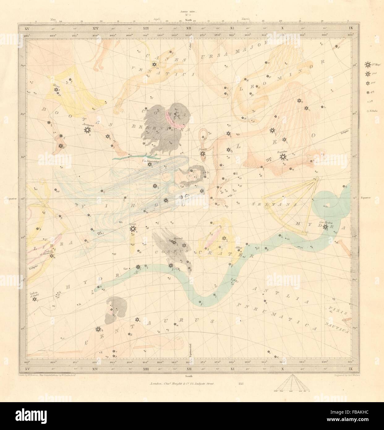 ASTRONOMIE HIMMELSKÖRPER. Sternenkarte. Sternenkarte, III. Herbst-Tagundnachtgleiche. SDUK, 1847 Stockfoto