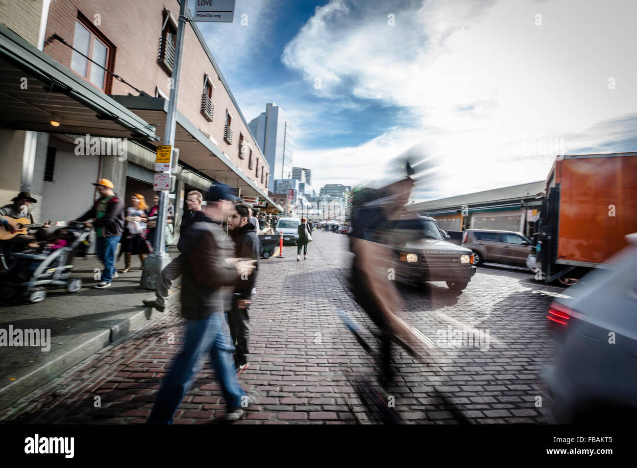 Das Public Market Center auch weltweit bekannt als Pike Place Market in Seattle, Washington Stockfoto