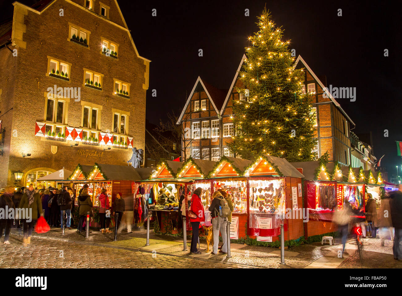 Weihnachtsmarkt in der Altstadt, Innenstadt, Münster, Westfalen, Deutschland, Kiepenkerl-Platz, Stockfoto