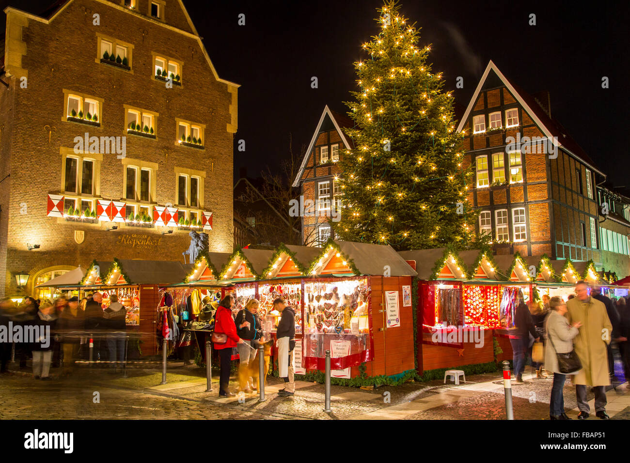 Weihnachtsmarkt in der Altstadt, Innenstadt, Münster, Westfalen, Deutschland, Kiepenkerl-Platz, Stockfoto