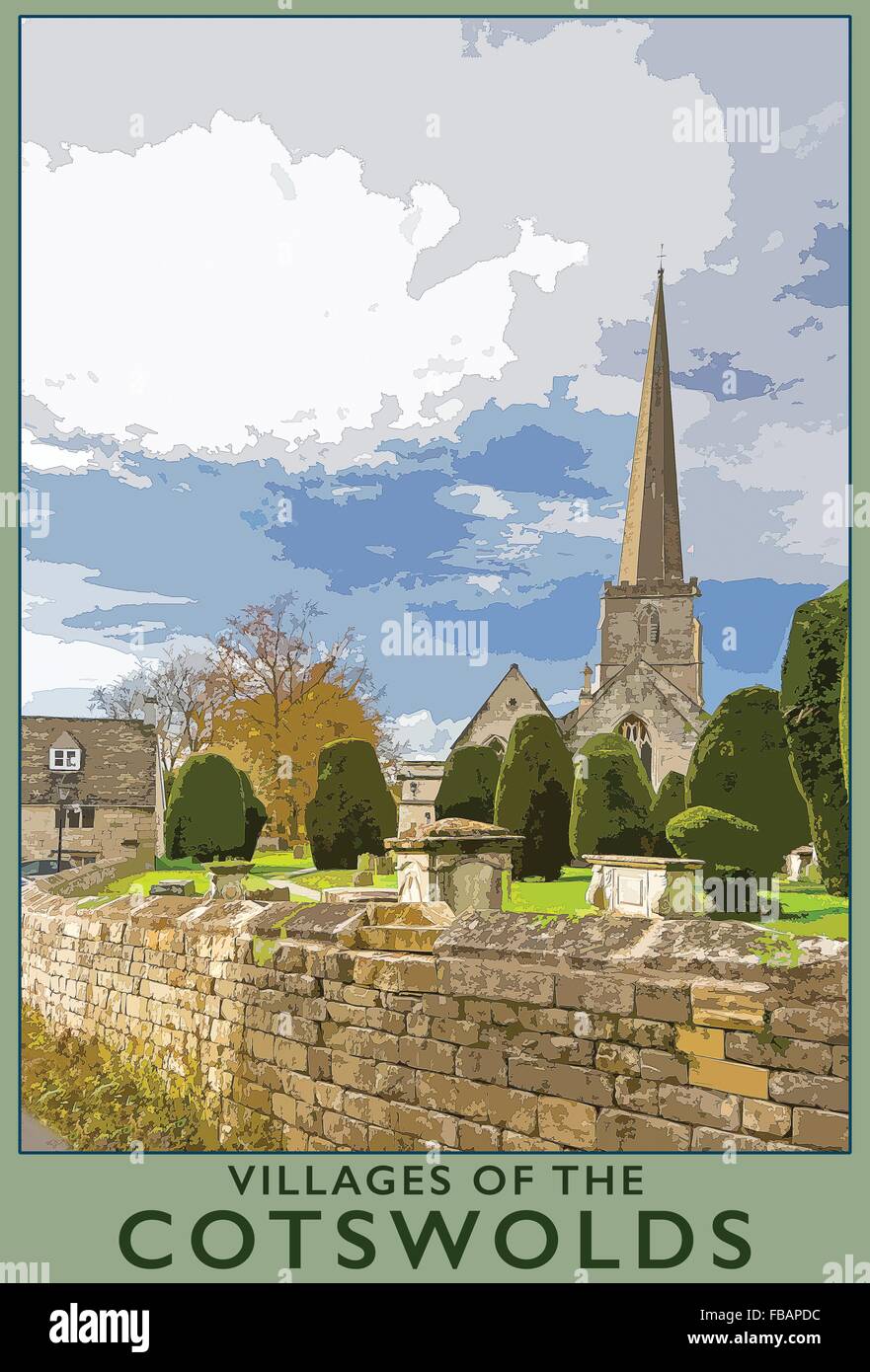 Ein Plakat Stil Illustration aus einem Foto von Cotswold Stadt Painswick Gloucestershire, England, UK Stockfoto